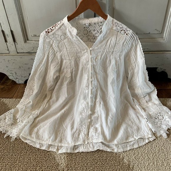 New White Prairie Lace Gypsy Boho Blouse - Picture 5 of 8